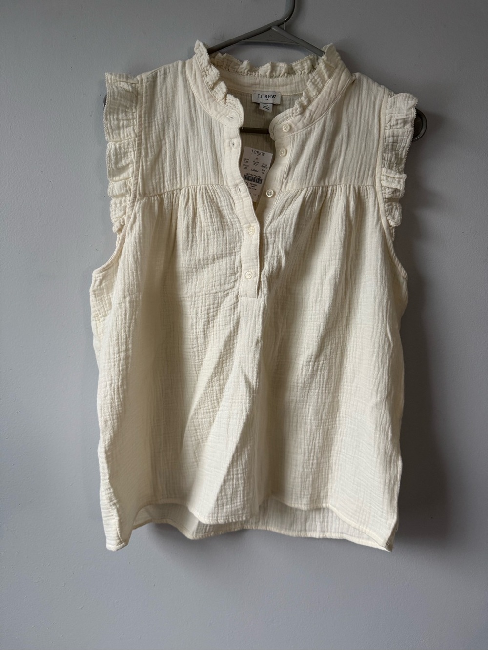 J. Crew Ruffle Sleeve Cotton Gauze Sleeveless Top Beige Ivory Flowy Boho Size M